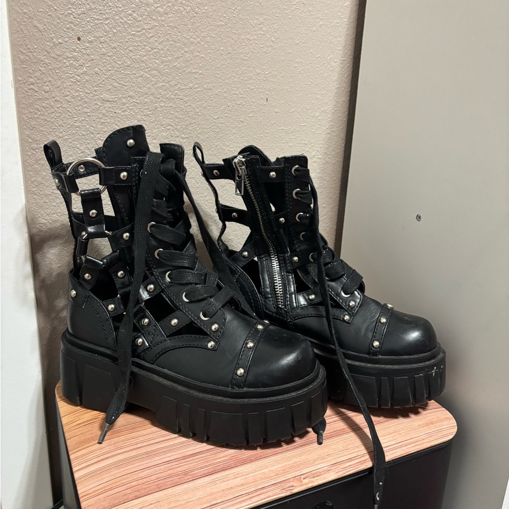 Black Studded Platform Boots